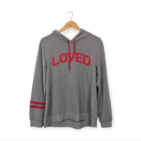NWT Pajamagram Grey & Red Loved Pullover Hooded Sweatshirt - Picture 1 of 10